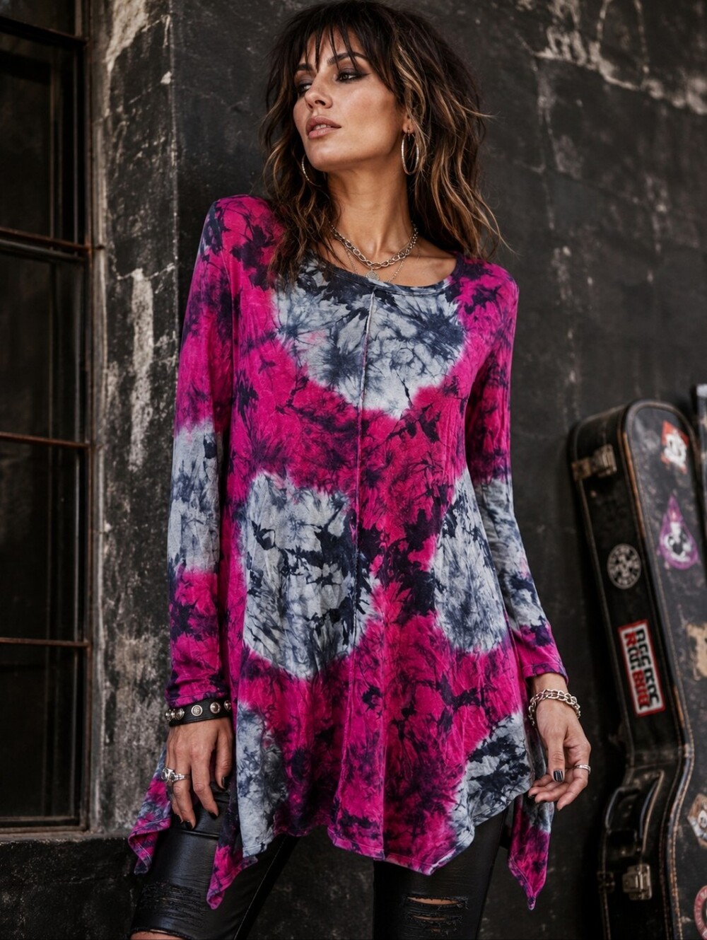 CHELSEA & THEODORE ASYMMETRIC TIE DYE TOP SZ S